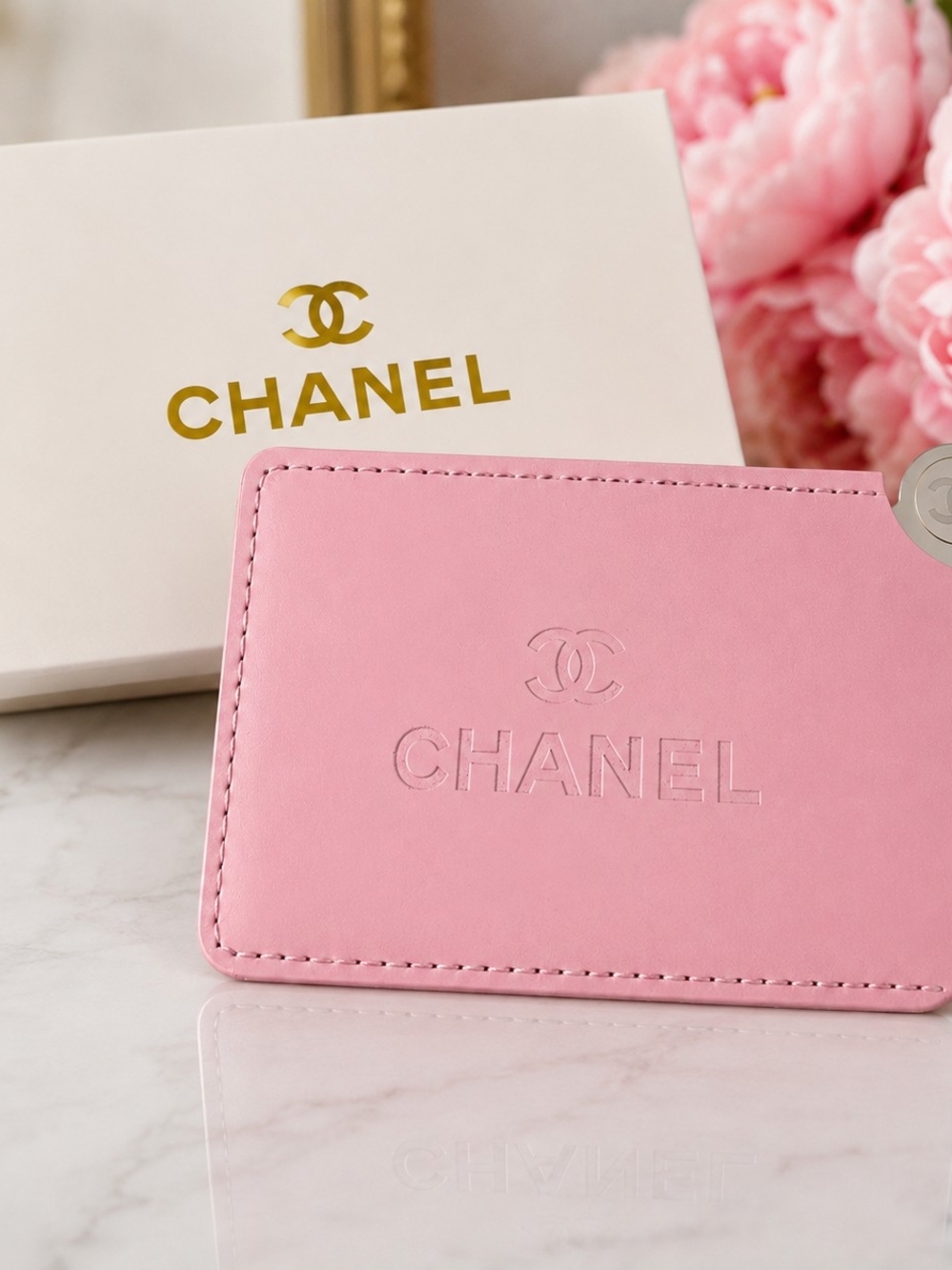 CHANEL Pink Embossed Leather Card/ Mirror Holder